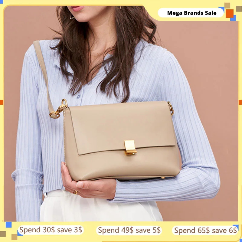 Простая мягкая женская сумка на плечо из воловьей кожи с замком элегантная