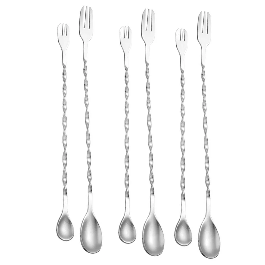 

6Pcs Creative Long Handle Spoons Cocktail Spoons Stainless Steel Stirring Spoons