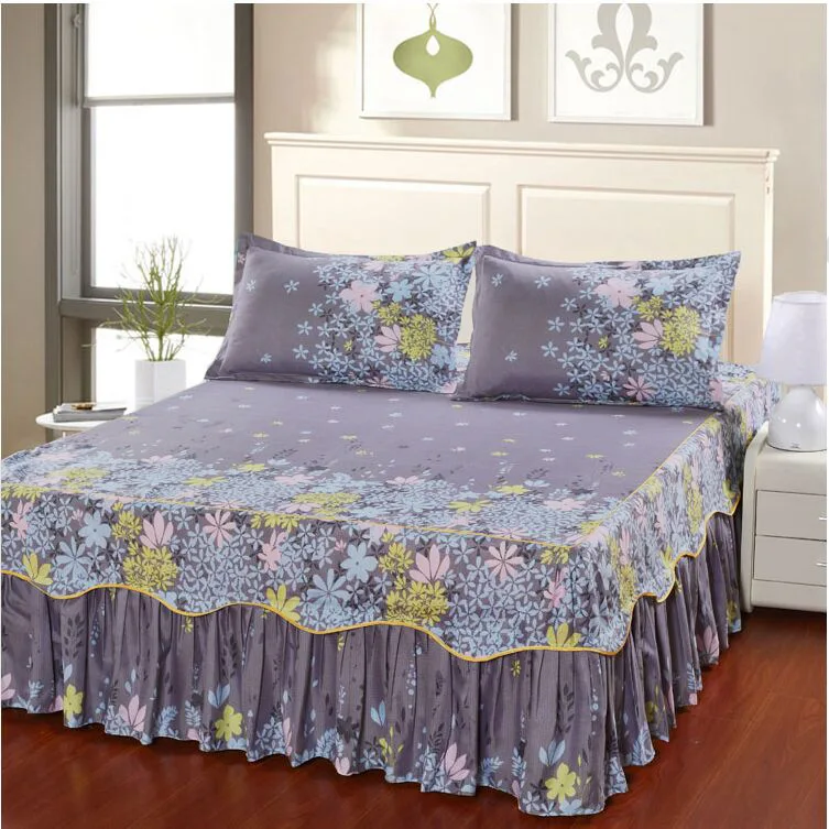 

3pcs Sheet Bed Linen Cotton Skirt Queen Size Double Bedspread Mattress Protector Pillowcase Bedding Set Bedsheet 2 Seater Luxury