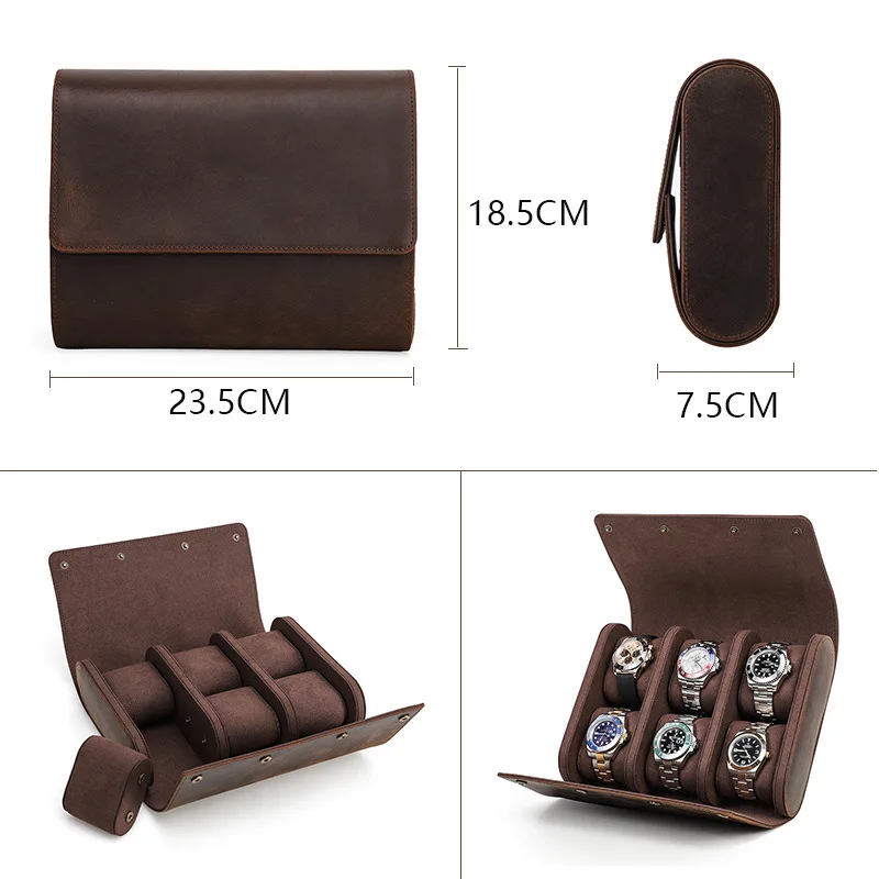 Luxury 6 Slots Watch Roll Box Leather Watch Case Holder For Men Travel Watches Organizer Display Jewelry Storage Pouch Box Gift enlarge