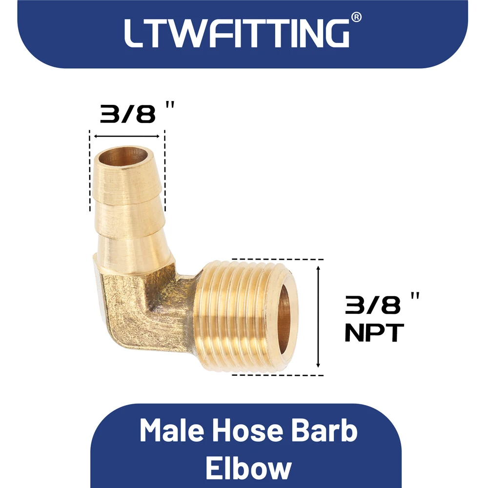 Латунный штуцер LTWFITTING с углом 90 градусов внутренним диаметром 3/8 дюйма наружный