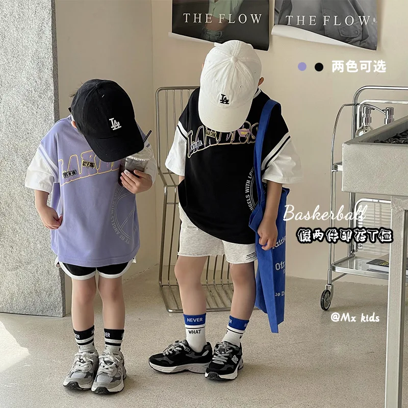 

Новинка лета 2022, Детская футболка с коротким рукавом в Корейском стиле для мальчиков и девочек, Спортивная футболка с принтом