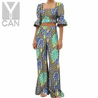 african clothes dashiki women ankara print crop top shirts and wide pants sets bazin riche female outfits 2 pieces sets a2226002