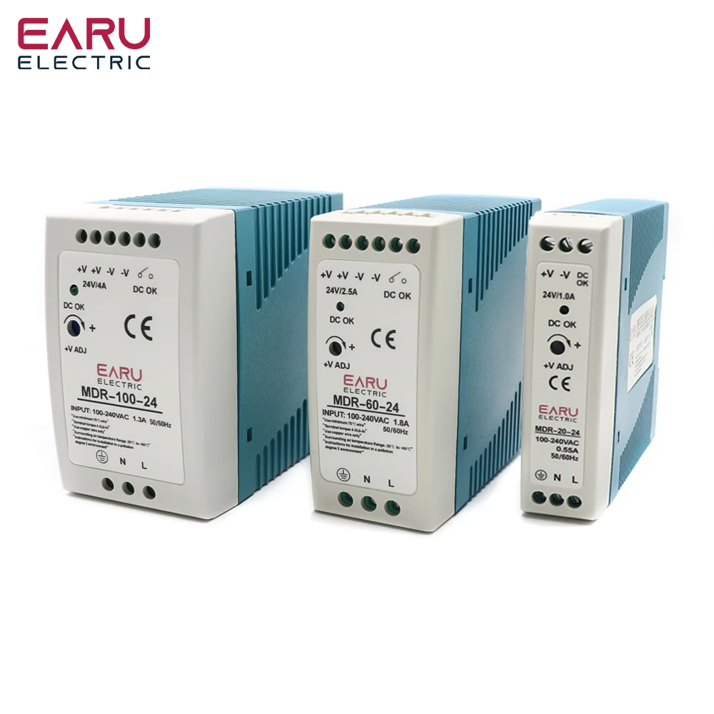 

AC100-240V Input Mini Din Rail Switch Power Supply Voltage Transformer MDR-10W 20W 40W 60W 100W DC 5V 12V 15V 24V 36V 48V Output