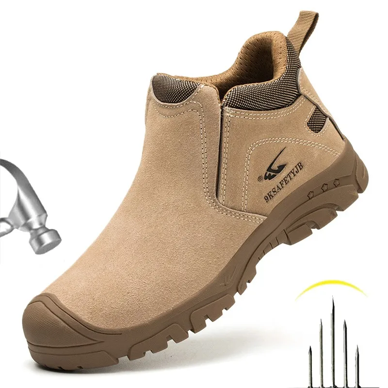 

CHNMR Men Breathable Work Boots Steel Toe Anti Smash Safety Shoes Puncture Proof Man Lightweight Wear-Resistant Work Shoes