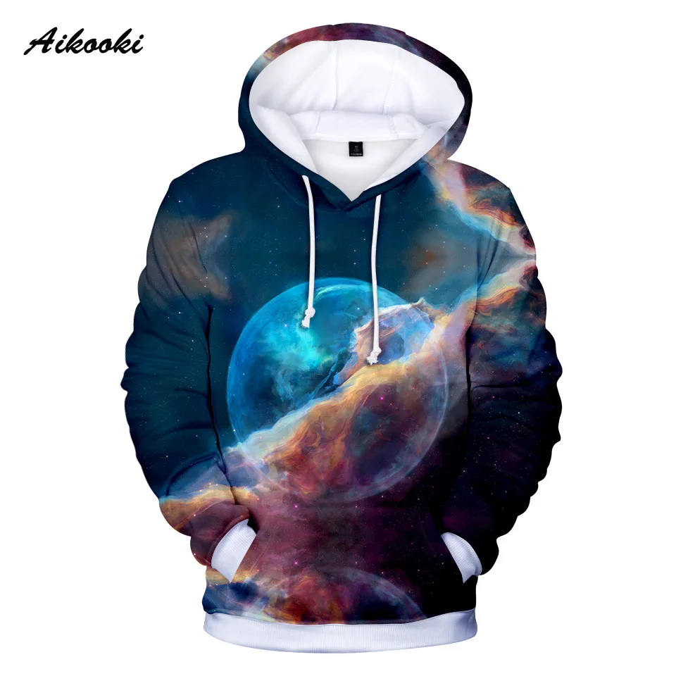 

Trendy Loose Galaxy All-match Hoody space Galaxy 3D Sweatshirts Men/women Hoodies with Hat Stars Nebula Spring Autumn Casual