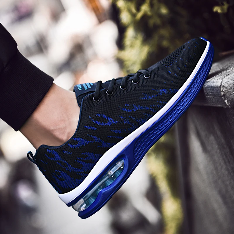 Men's Flame Printed Running Shoes Air Cushion Breathable Male Sneakers Lightweight Casual Sports Shoes Marathon Athletic Shoes