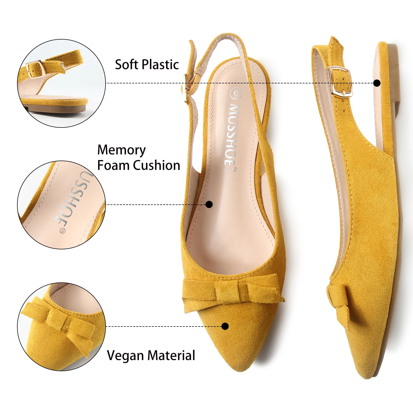 Flats Shoes Women Slingback Pointed Toe Comfort Womens Flats with Bow