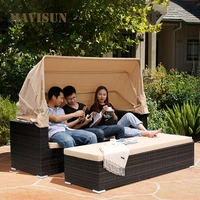 courtyard villa rattan sofa with awning garden outdoor sofa combination with pedal lounge bed garden furniture sets