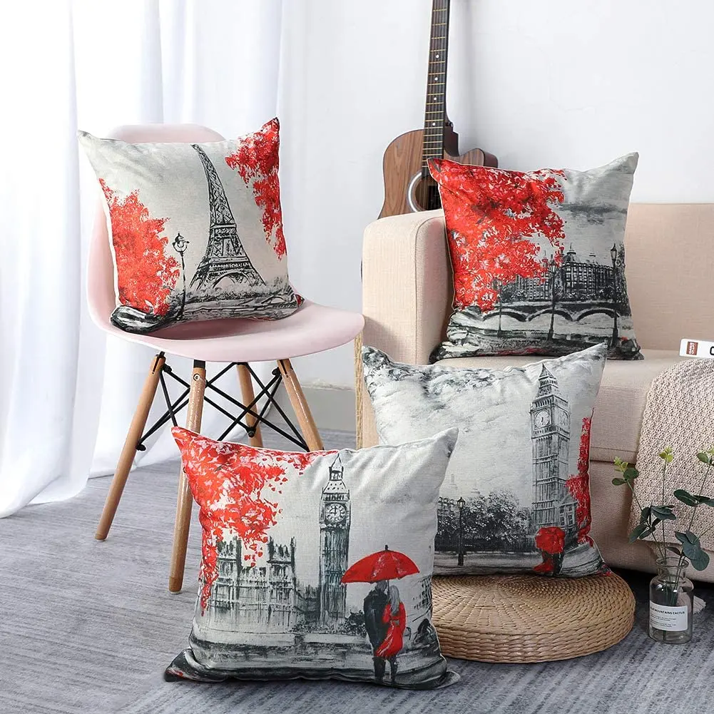 Чехол для подушки с изображением Парижа льняная декоративная наволочка гостиной