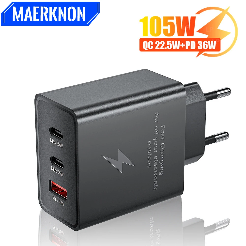 USB PD 65W Fast Charging Charger 3Ports Type C Quick Charger