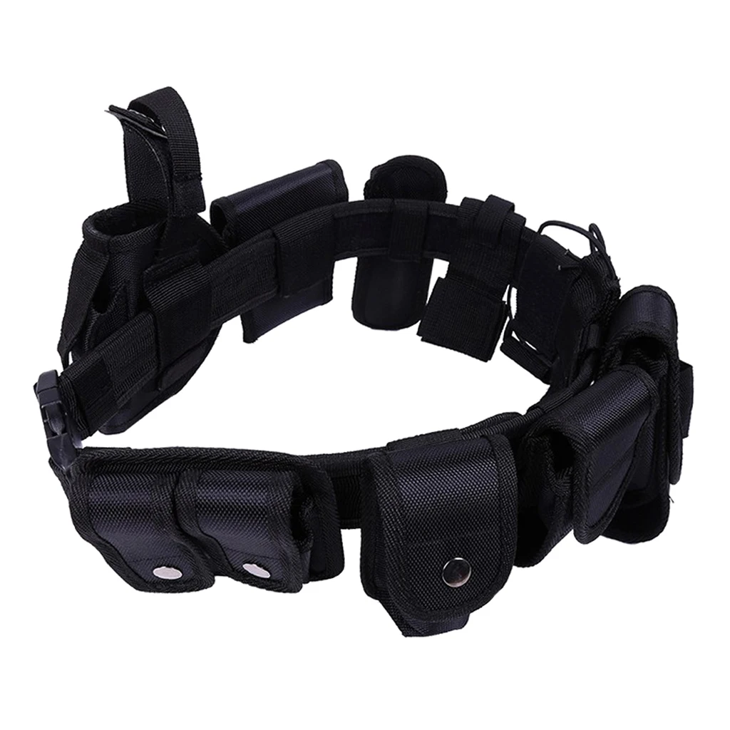 

Police Guard Tactical Belt Buckles Black 9 Pouches Utility Security System