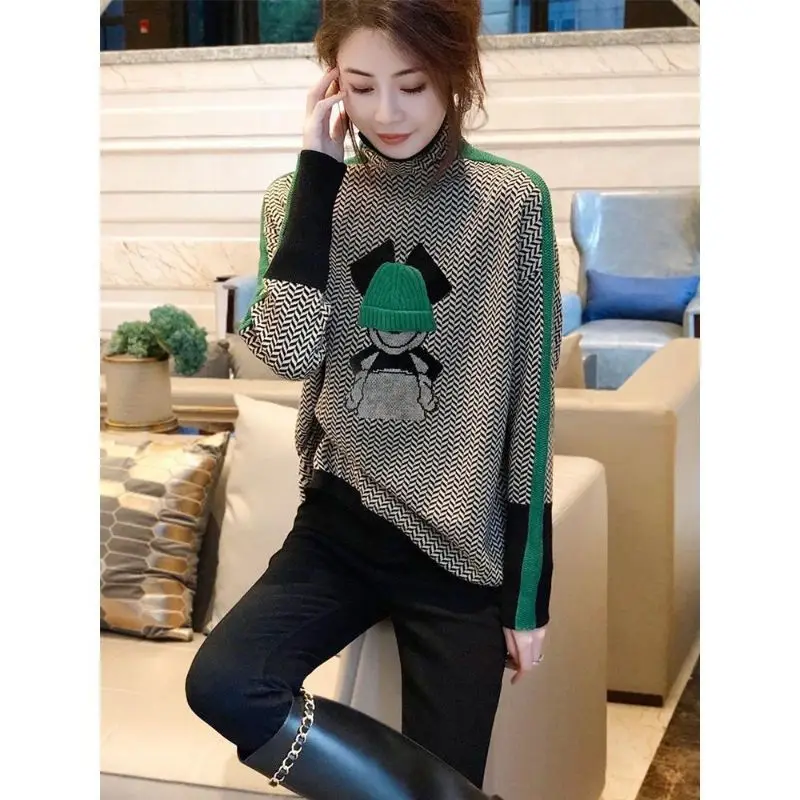 

Striped turtleneck sweater women loose western style bottoming shirt knitted top 2023 winter new European pullover sweater