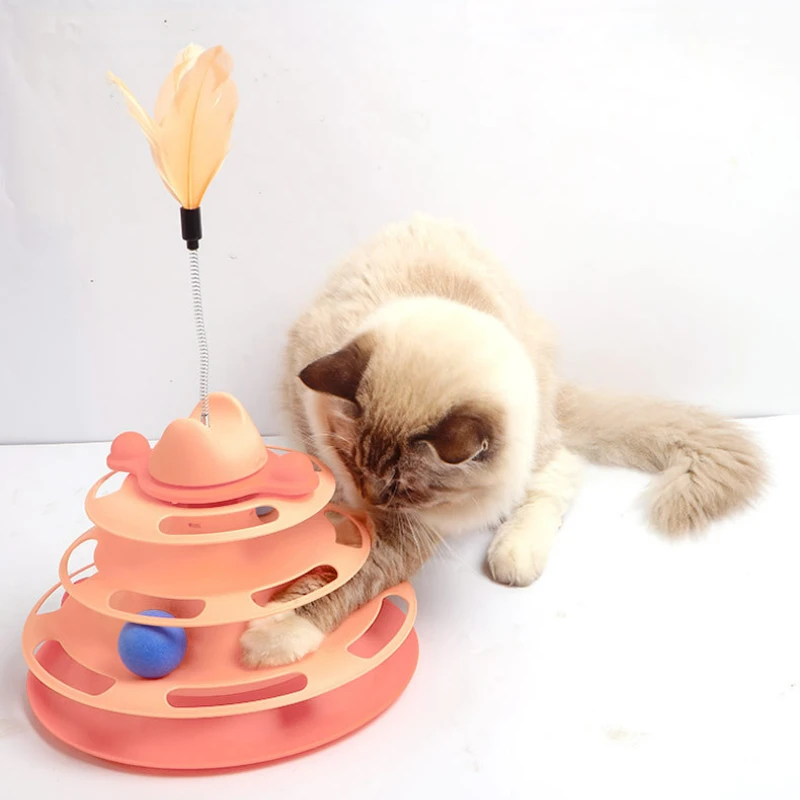 

4-layer Rotatable Track Amusement Plate Cat Toy with Amusing Cat Stick Cat Intelligence Interactive Training Toy with Balls