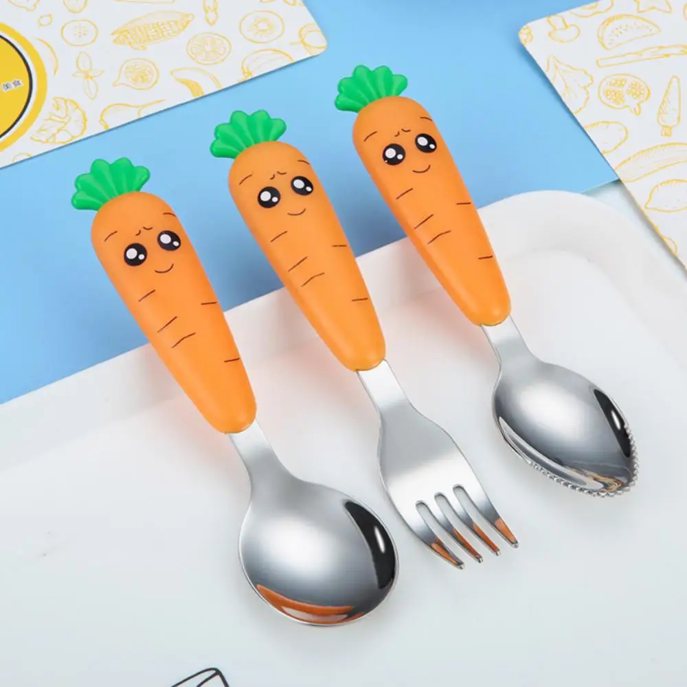 

Cartoon Food Feed Spoon Children Eating Spoon Fork Toddler Dinnerware Baby Gadgets Tableware Stainless Steel Spoon