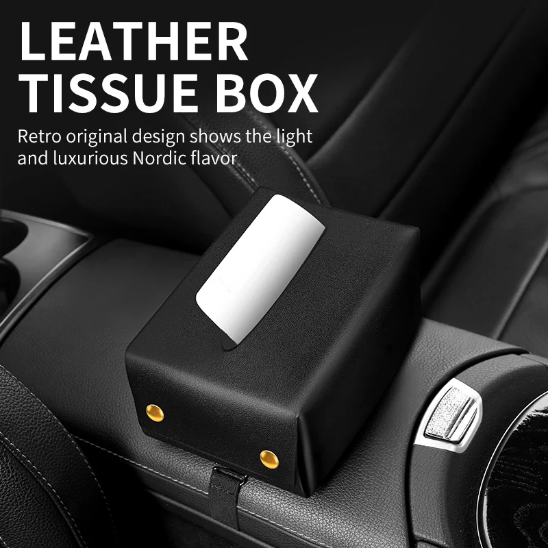 

Car Tissue Box Holder Nappa Leather Car Center Console Armrest Napkin Box Sun Visor Backseat Tissue Case With Fix Strap