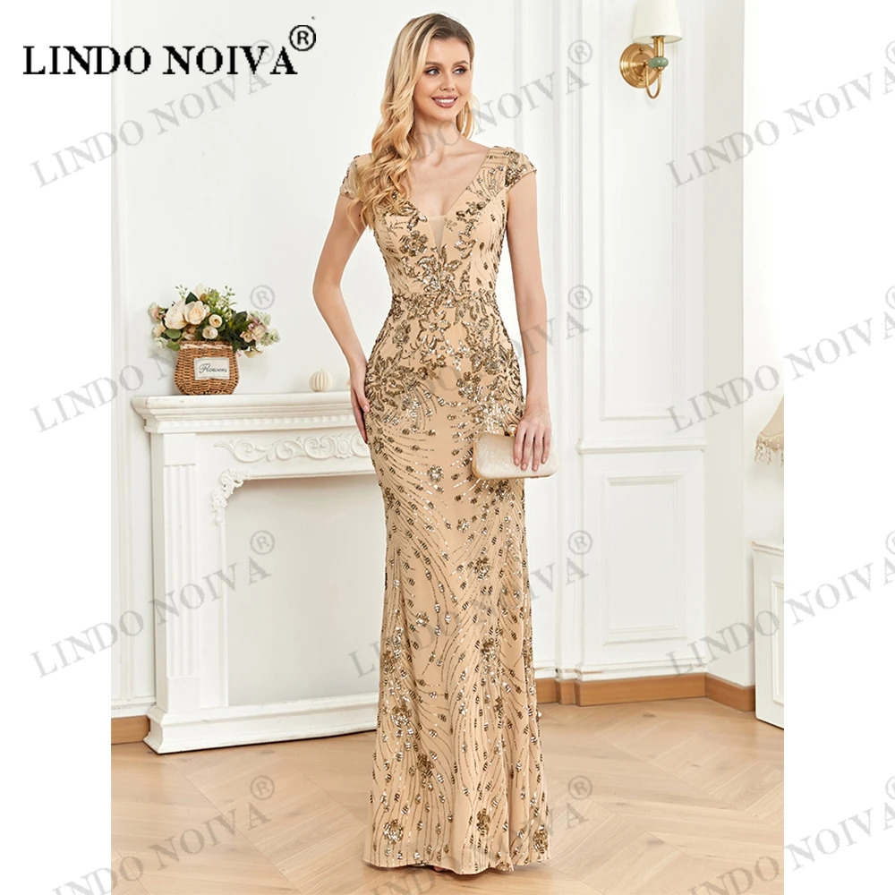 

LINDO NOIVA сексуальное вечернее платье с глубоким V-образным вырезом и юбкой-годе для женщин 2023 Элегантные Формальные Роскошные Длинные свадебные платья с блестками