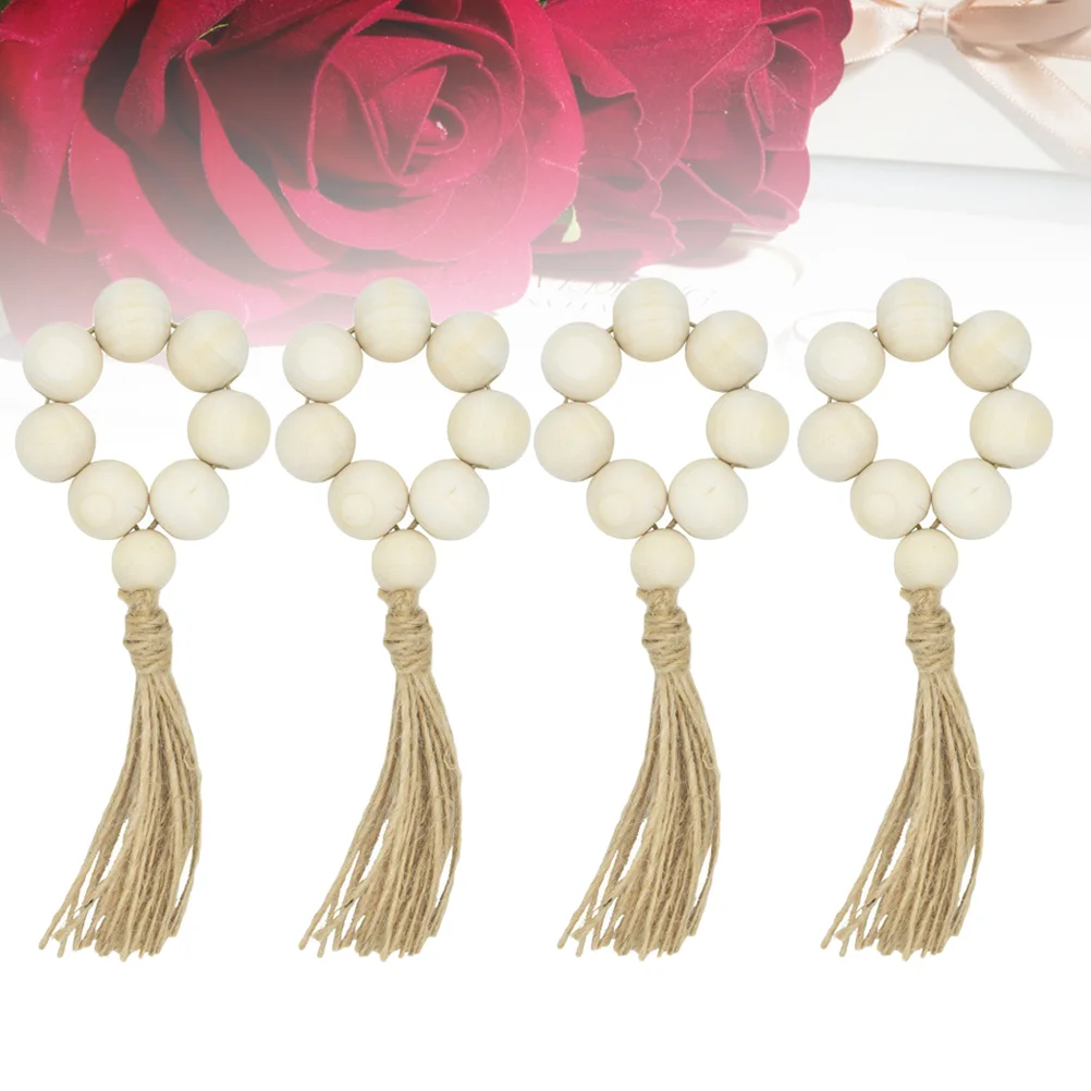 

Napkin Rings Buckles Wooden Ring Bead Beads Christmas Wood Decorholder Farmhouse Button Tassel Buckle