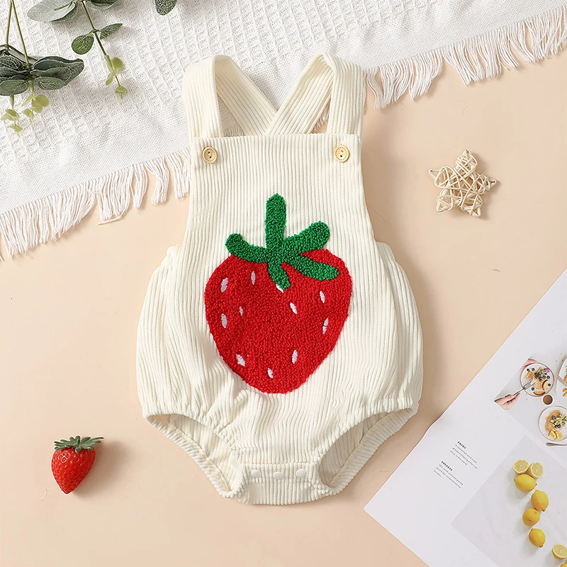 Детский летний комбинезон без рукавов с вышивкой в виде радуги/клубники