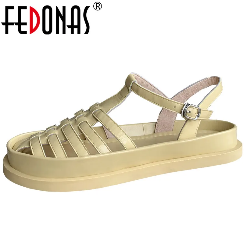 

FEDONAS Women Sandals Gladiator Flats Casual Concise Narrow Band Genuine Leather Rome Style Retro Shoes Woman Summer New Arrival