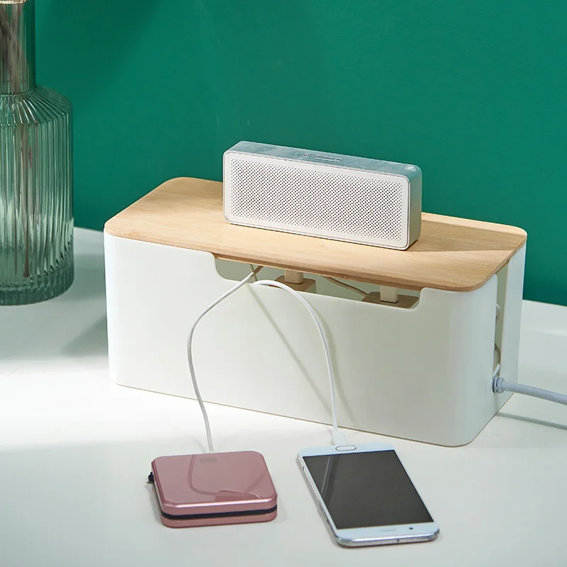

Cable Storage Box Power Strip Case Wooden Power Line Wire Management Organizer Anti-Dust Charger Socket Network Line Storage Bin