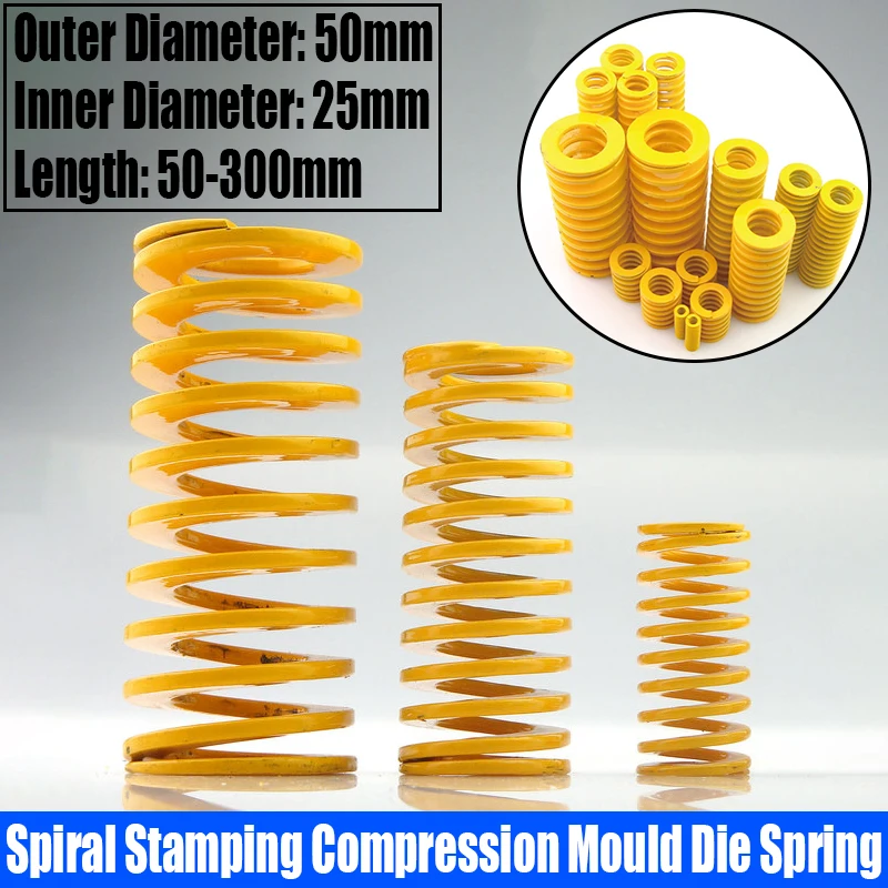 

1PCS Yellow Small Load Spiral Stamping Compression Mould Die Spring Outer Diameter 50mm Inner Diameter 25mm L=50-300mm