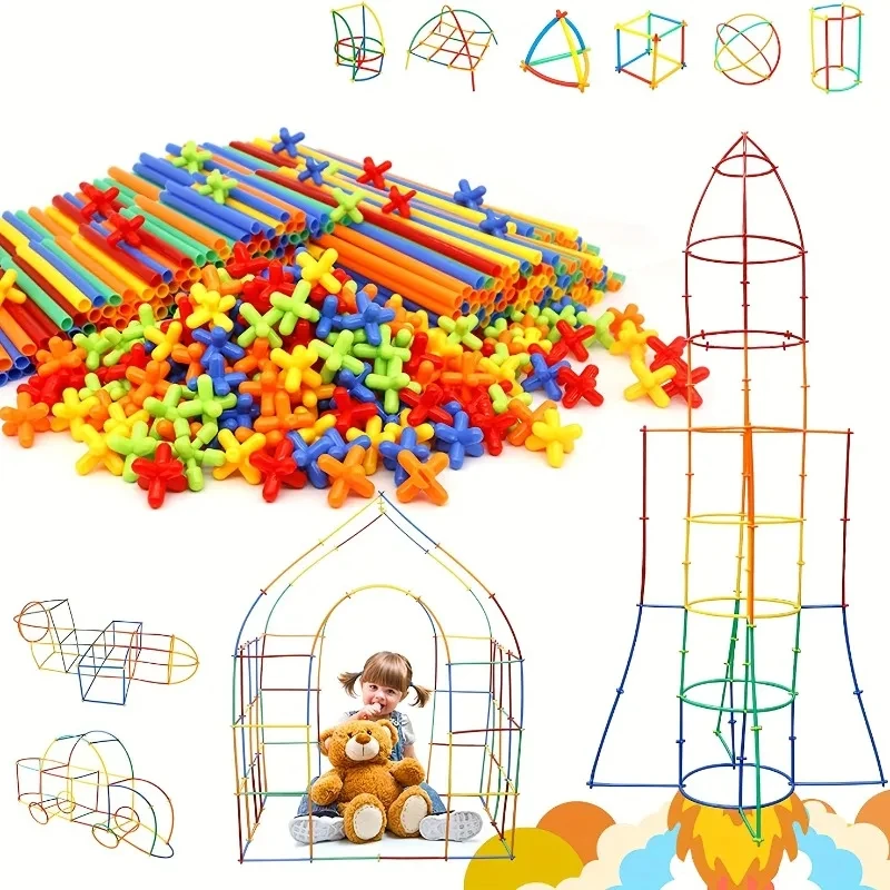 

STEM Строительные игрушки 100PCS Креативные соломенные игрушки Внутренние и наружные пластиковые блоки Детские образовательные игрушки Монтессори