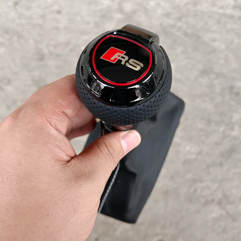 

1pc Leather with Hole with Red Frame Model S logo Gear Shift Knob Ball with Dust Cover for Audi A6 C7 VW golf 6 7 CC B7 B8
