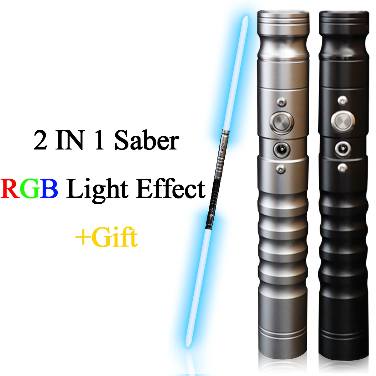 

Two In One Switchable Metal Saber Heavy Dueling Sound Double-edged Lightsaber RGB 7 Colors Change LED Laser Sword Cosplay Toy
