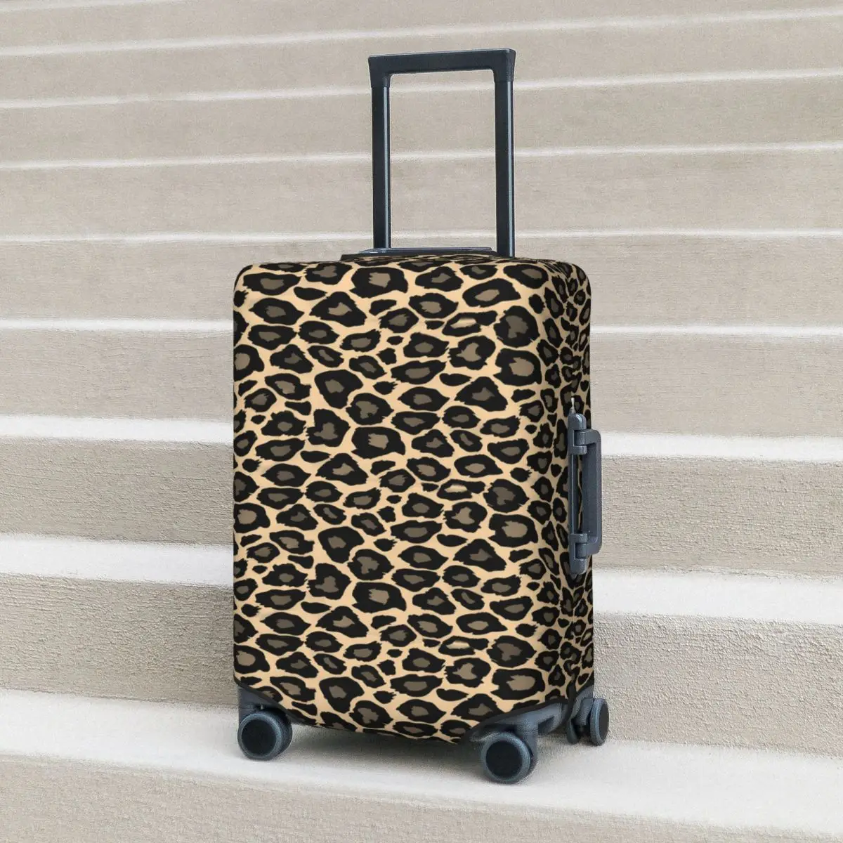 

Funky Leopard Print Suitcase Cover Black And Tan Fun Travel Protection Luggage Accesories Holiday