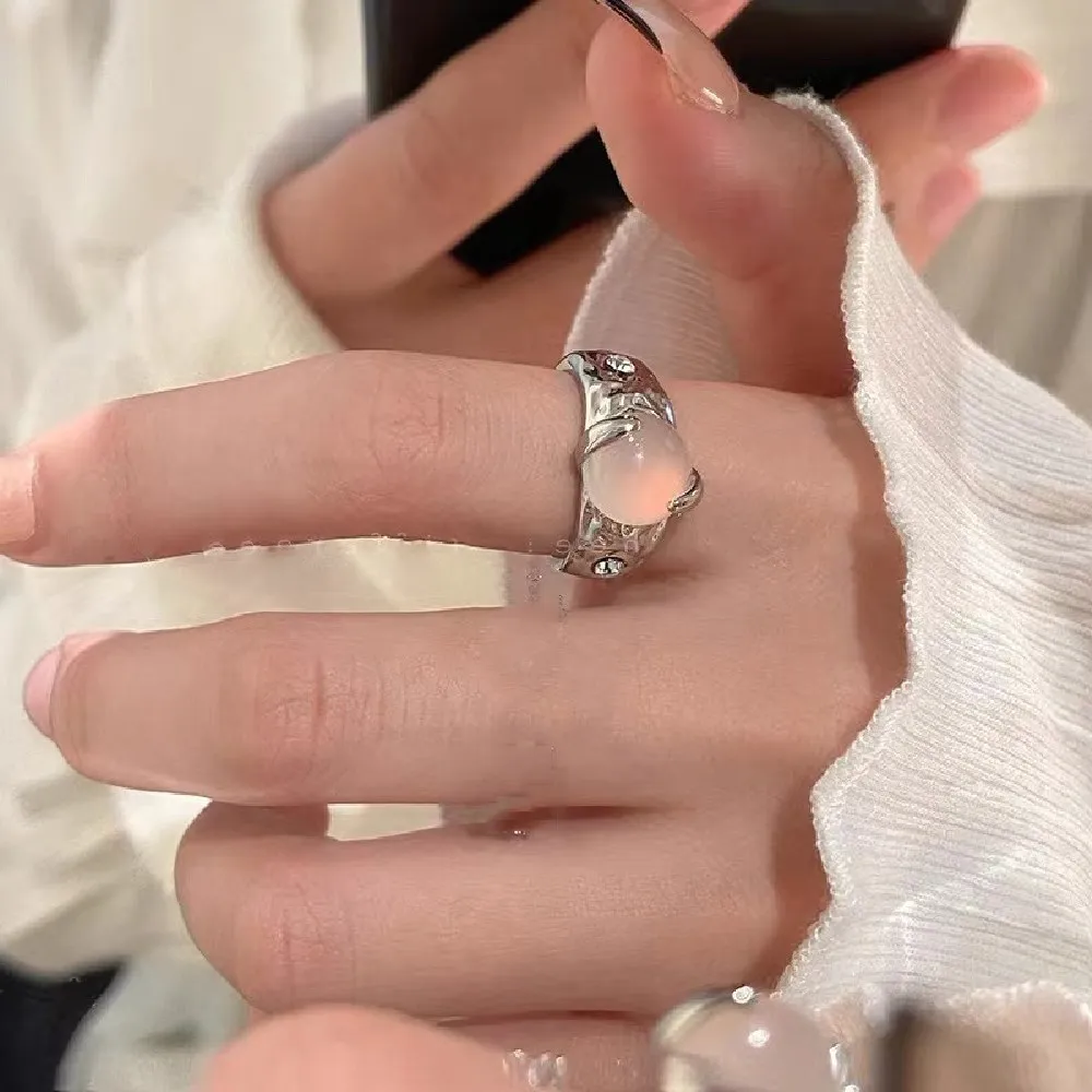 

2022 New Fashion Moonstone Couple Rings for Women Egirl Silver Color Open Ring Y2K Grunge Emo Lovers Party Jewelry Gift