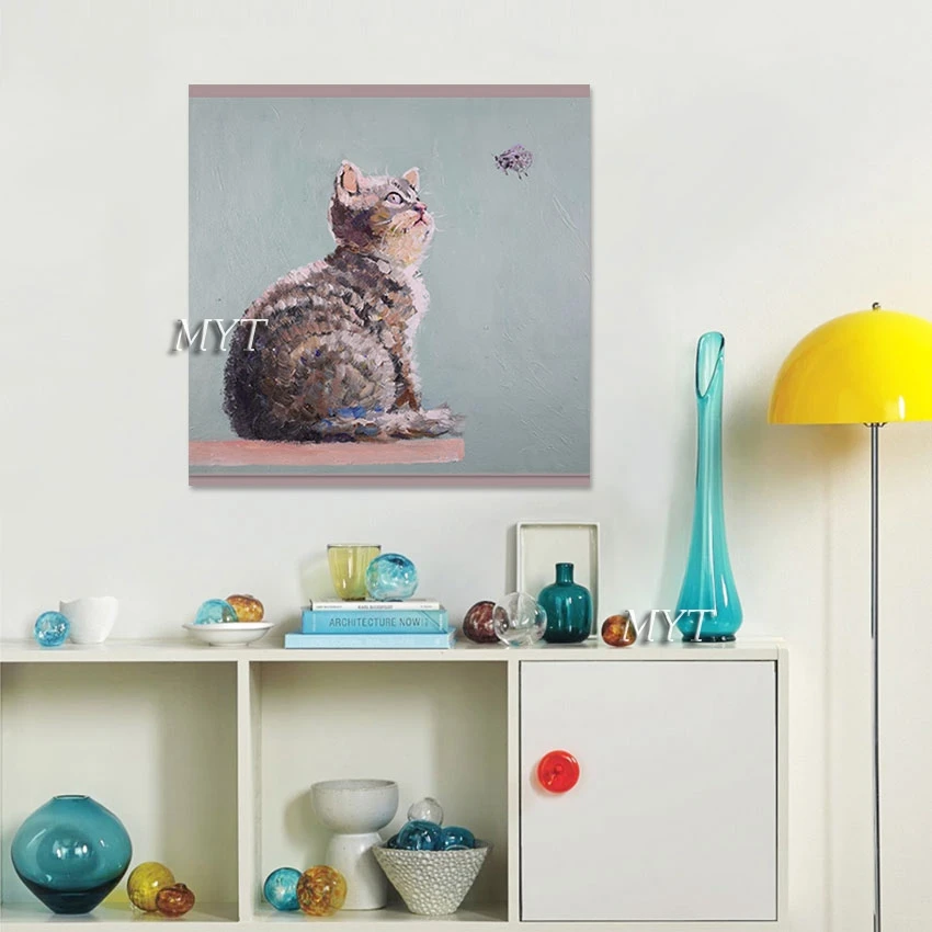 

Abstract Kindergarten Wall Decor Acrylic Art Pictures Unframed Cat And Butterfly Hand-painted Animal Oil Paintings On Canvas