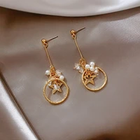 korean trendy zircon imitation pearl pendientes earrings for women hollow star geometric earrings wedding tassel earring jewelry