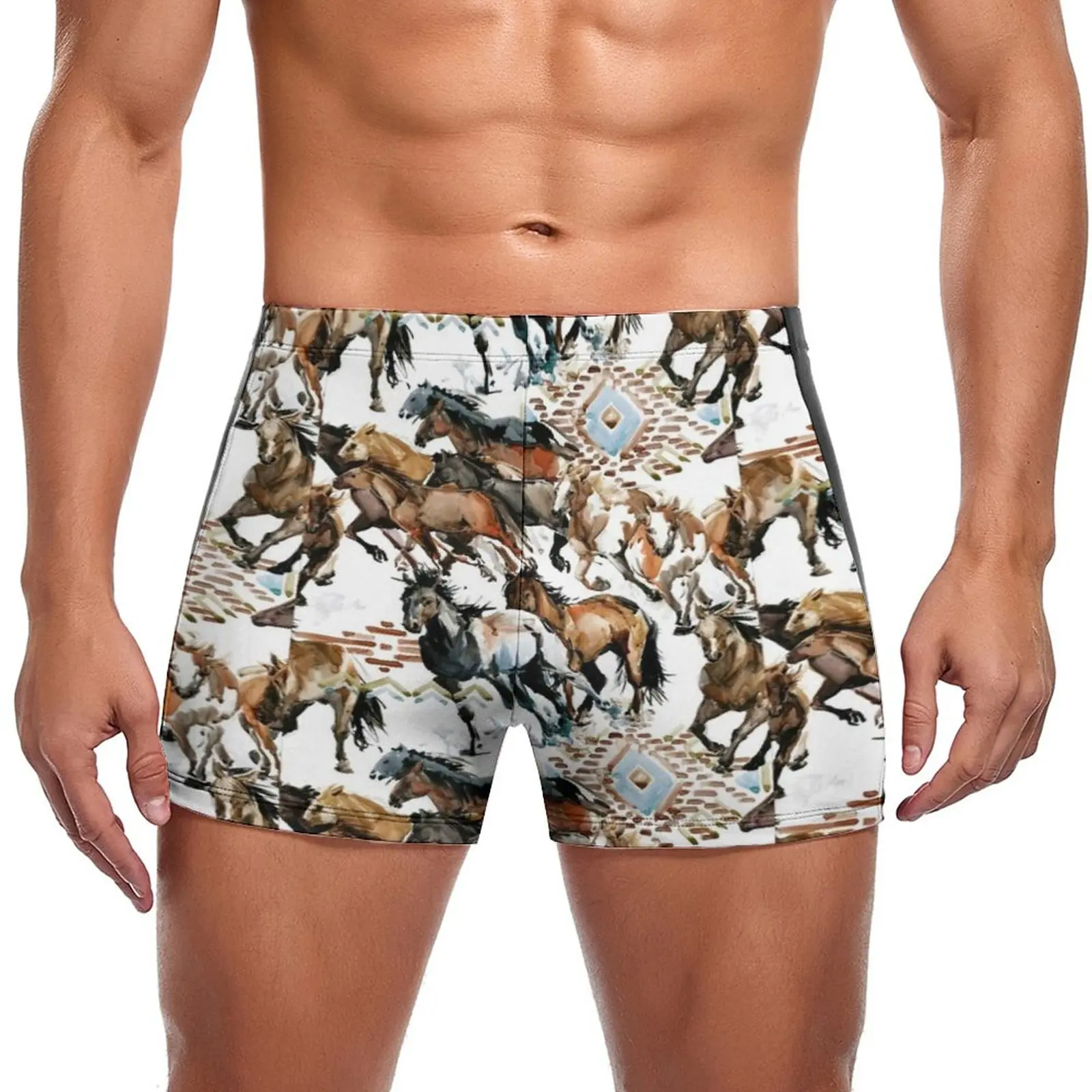 

Horse Pattern Decoration Swimming Trunks Horseback Riding Cool Elastic Print Swim Boxers Large Size Beach Man Swimwear