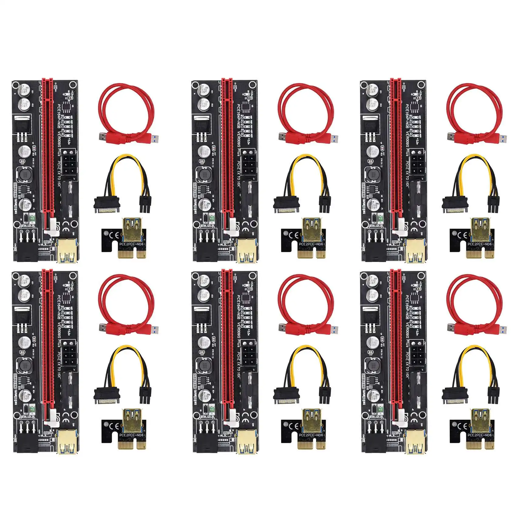 

6 шт. PCIE Райзер 1X до 16X, графическая удлинительная карта для графического процессора, Майнинг, карта адаптера Райзера VER009S 60 см, кабель USB 3,0