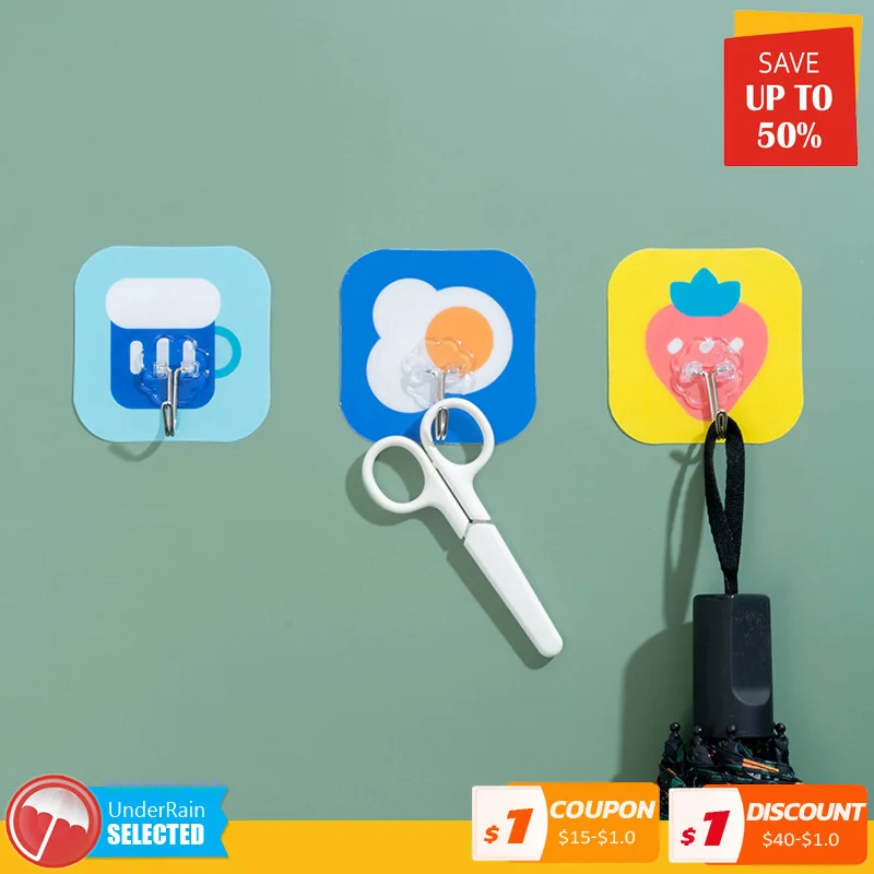 

5 шт. мультяшный прочный самоклеящийся крючок, держатель для дверных ключей, настенная вешалка на присоске, стойка с большой нагрузкой, орга...