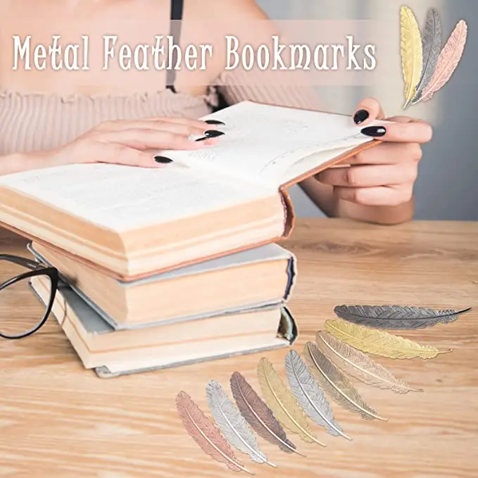 

9 Pieces Feather Shaped Bookmark Book Mark Stationery Reusable Jewelry