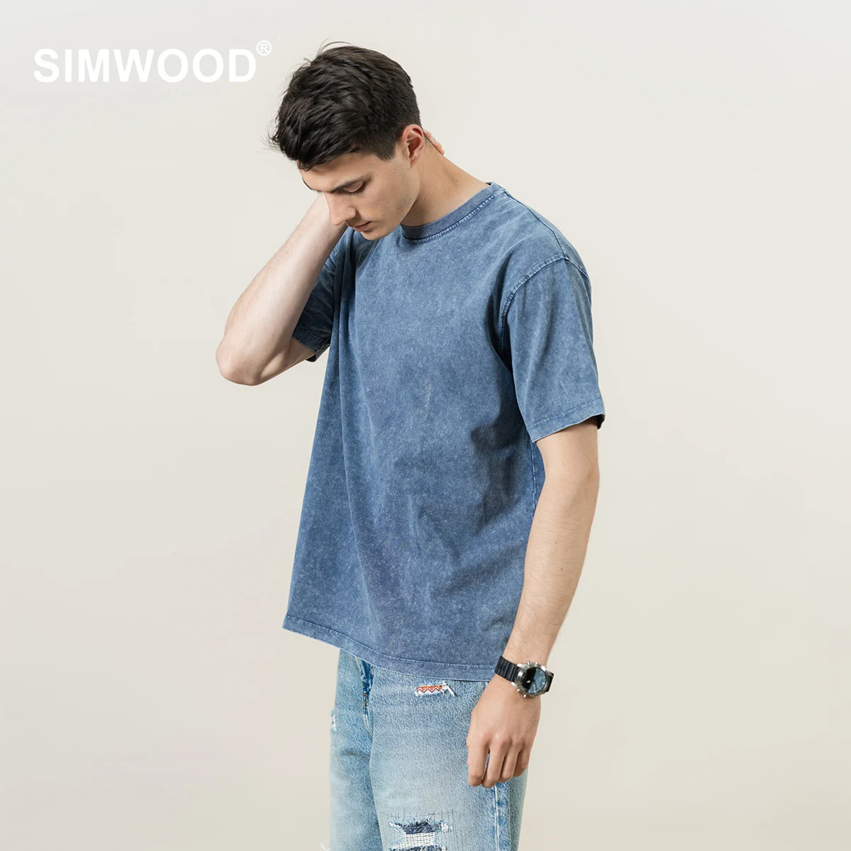SIMWOOD 2022 летние новые зимние стирки масло футболка винтажная Мужская 100% хлопковые