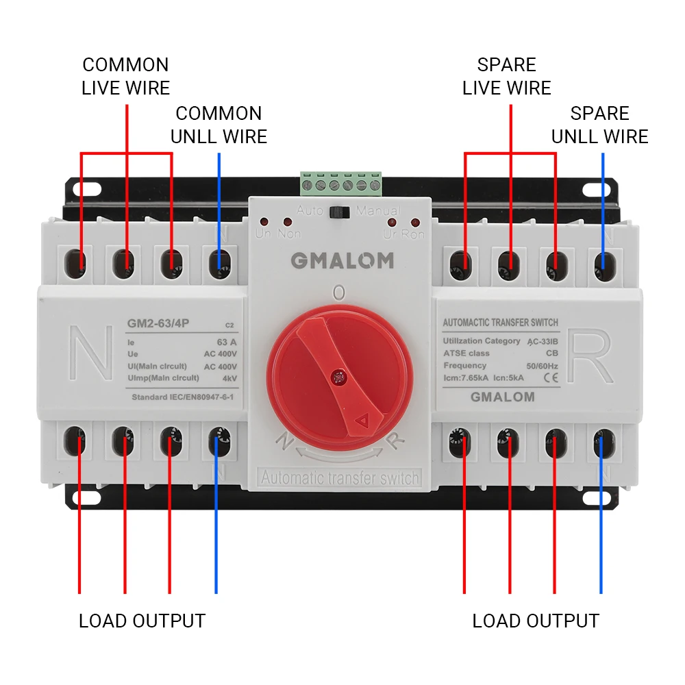Автоматический резервный переключатель с двойным питанием AC230V 50/60 Гц MCB