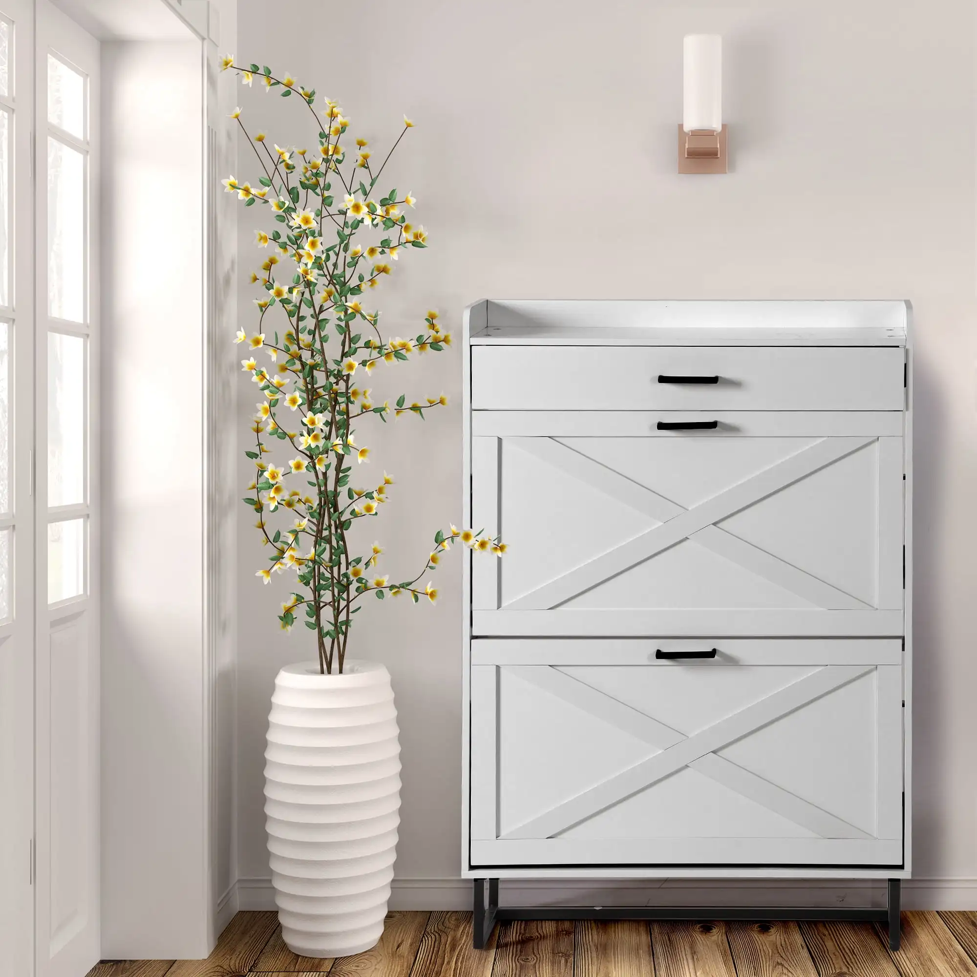 Современный белый шкаф для обуви с двумя откидными ящиками — полка отдельно