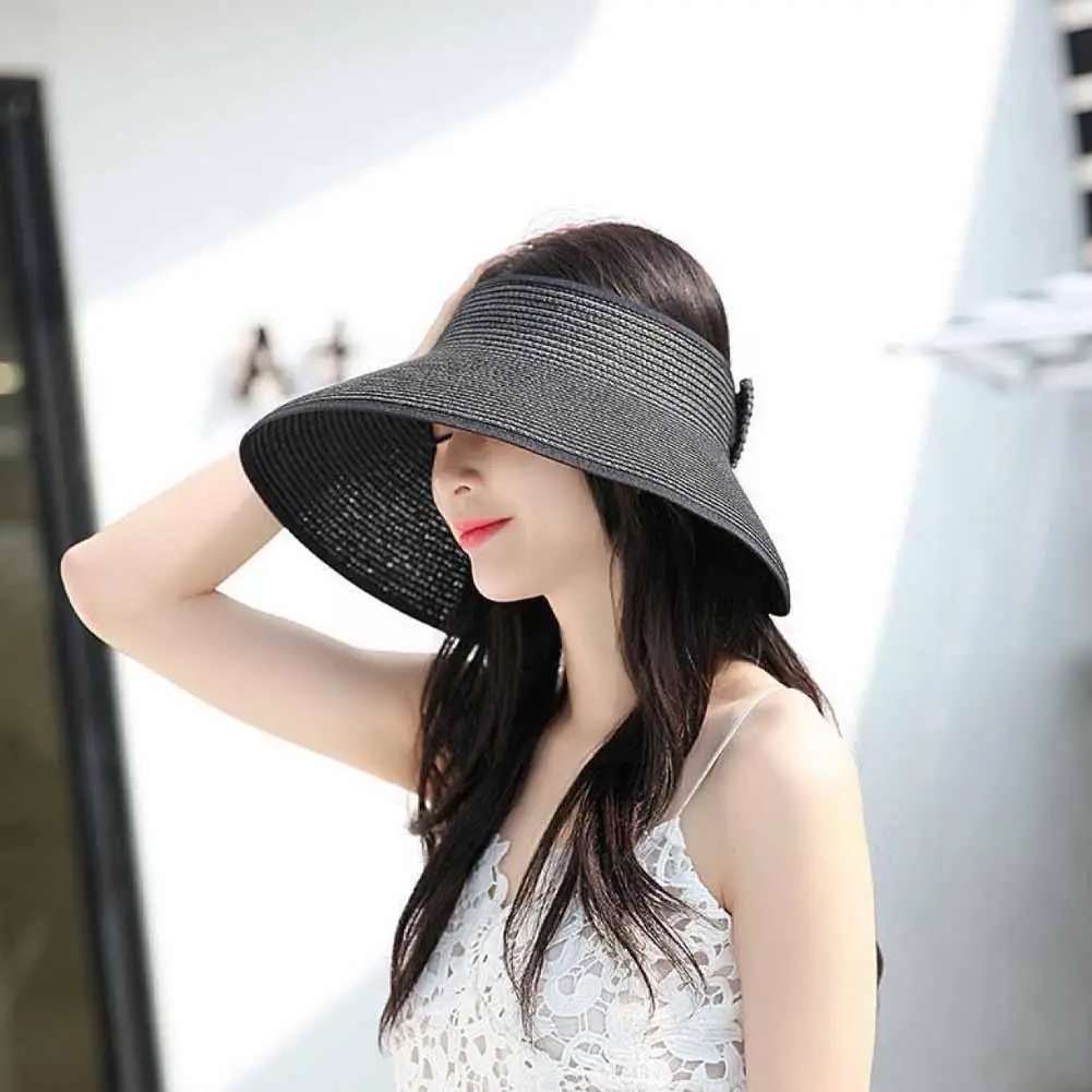 

Summer Empty Straw Hat Breathable Foldable Uv Outdoor Beach Sports Wide Brim Bucket Caps Sunscreen Cap For W J6d3