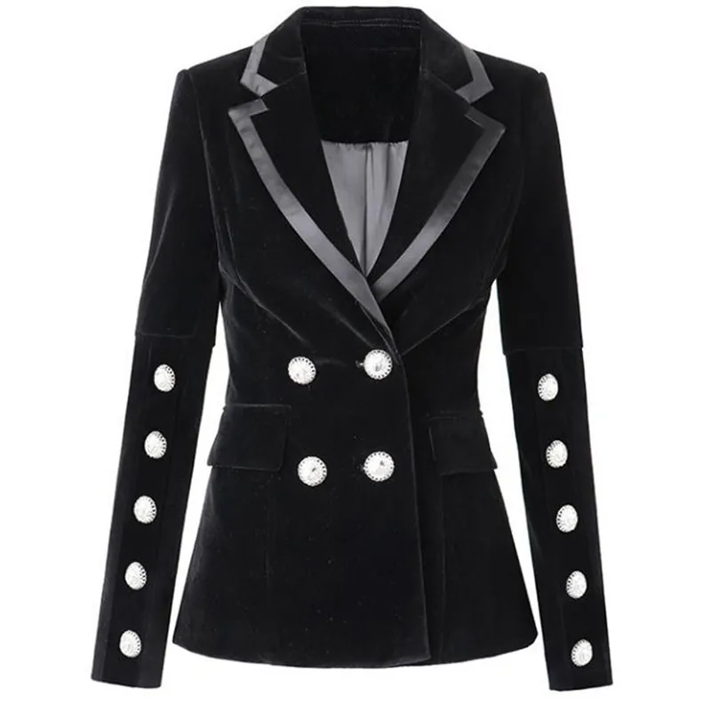 

Vintage Velvet Blazer Women New Spring Autumn Fashion Rhinestone Buttons Slim Elegant Office Ladies Suit Outcoat f49