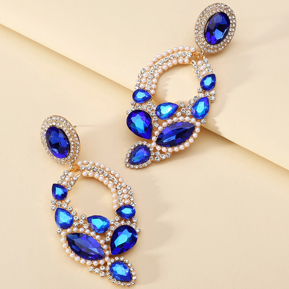 

Fashion Hollow Metal Full Simulated Pearl Beads Color Crystal Big Dangle Earrings For Women 2022 Trend Luxury Quality Jewelry