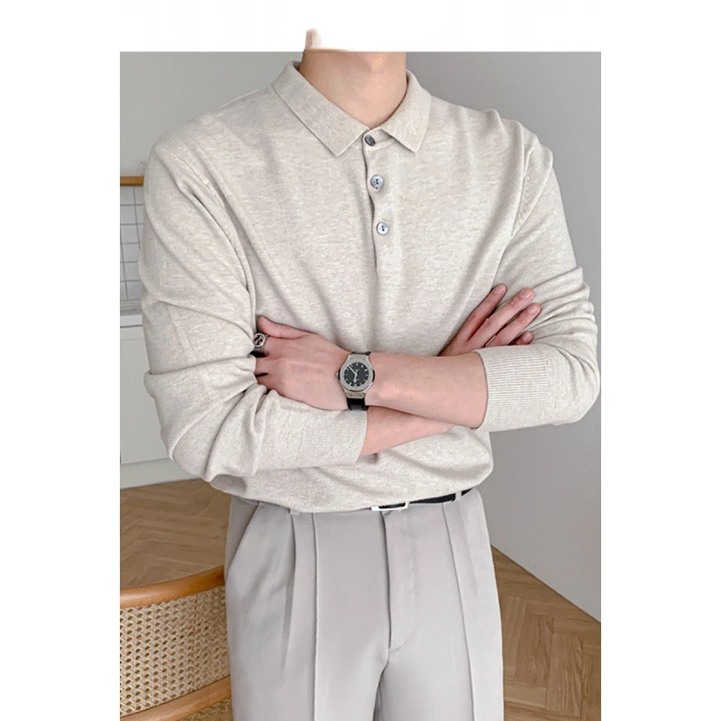 2022 Long-sleeved Polo Shirt Men's Spring and Autumn Knitted Light Familiar Style Men's Short-sleeved Loose Lapel Casual T-shirt