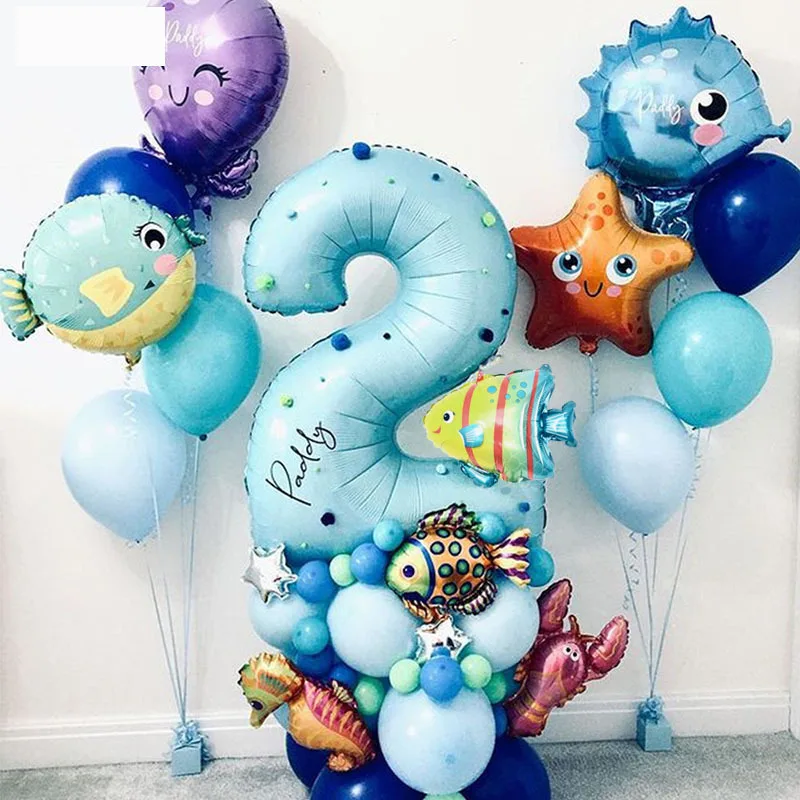 

44pcs Sea World Ocean Animal Balloons Set 1 2 3 4 5 6 7 8 9 Birthday Party Decorations Kids Baby Shower Boy Under The Sea Party