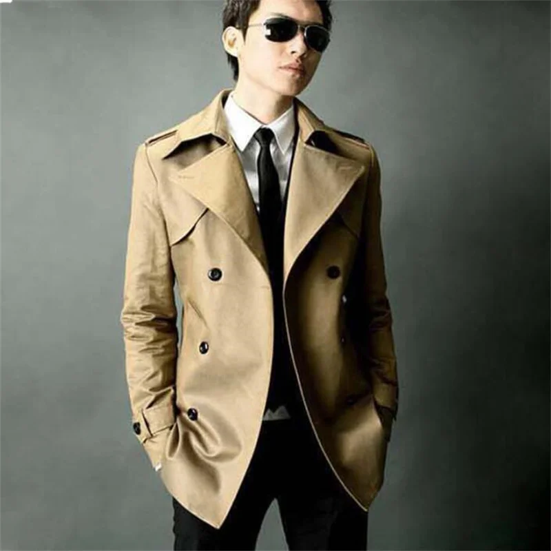 

Тренчкот средней длины для мужчин, брендовая двубортная мужская куртка средней длины, повседневная одежда в Корейском стиле, весна-осень