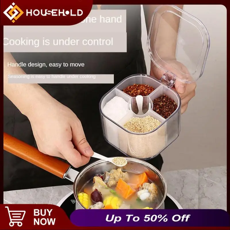 

Food Grade Pp Material Dustproof Kitchen Seasoning Storage 1pc Seasoning Box Washable Four In One Seasoning Box Three Colors