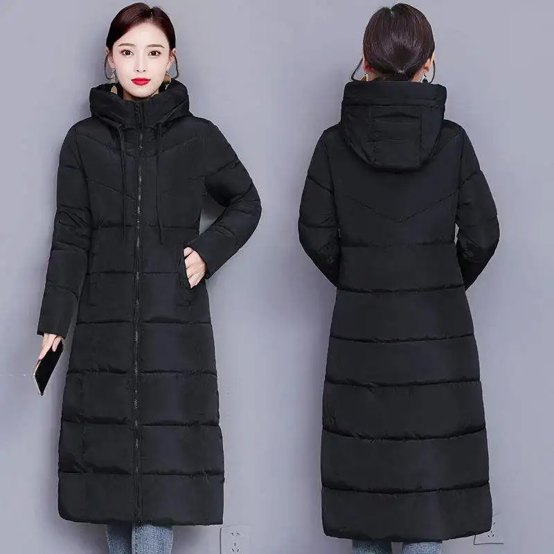 

Новинка 2022, зимняя куртка, женский длинный пуховик, теплая парка с капюшоном, пальто, женское толстое стеганое хлопковое пальто