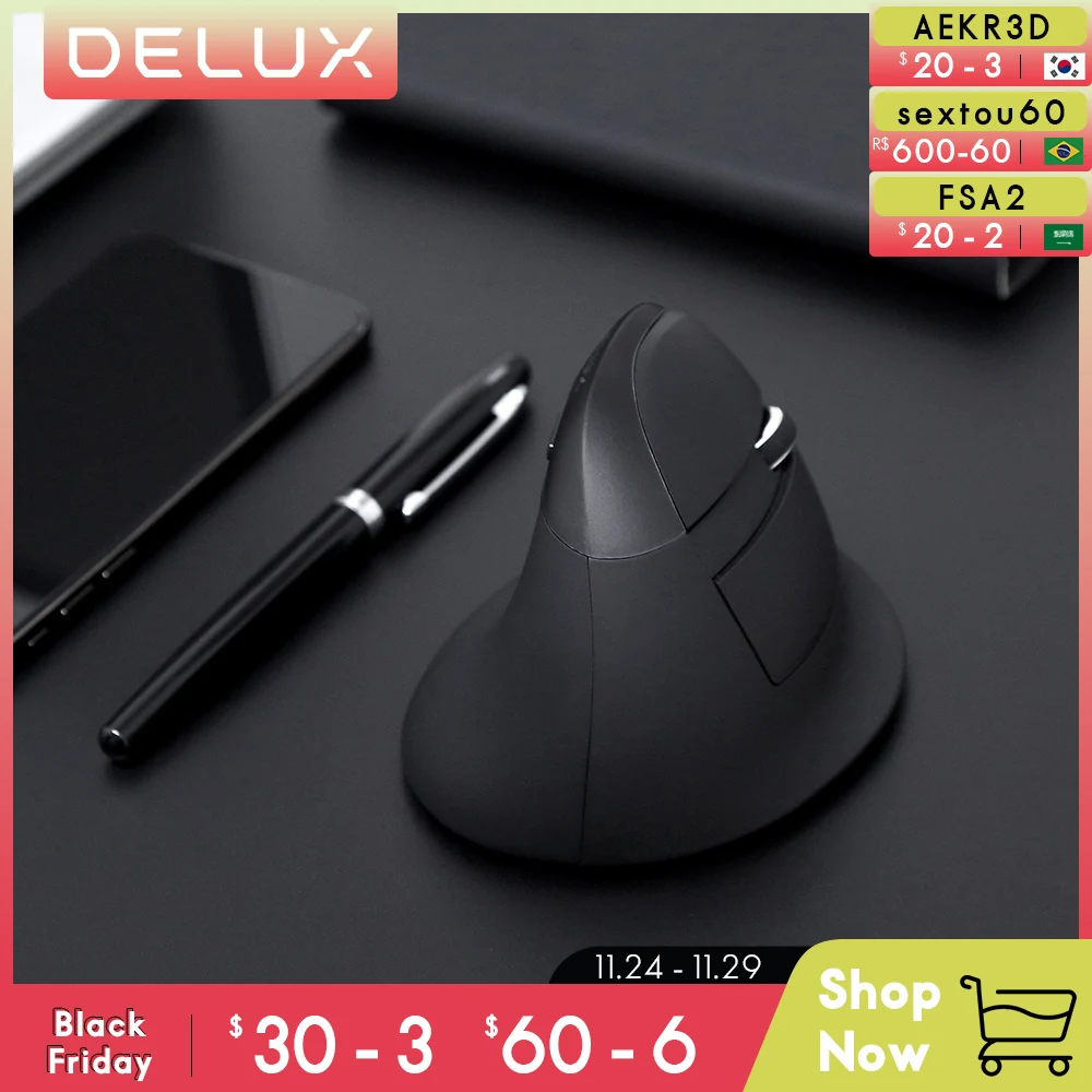 

Delux M618 Mini BT 4.0+2.4GHz Dual mode Wireless Mouse Ergonomic Rechargeable Silent click Vertical Mice For Computer