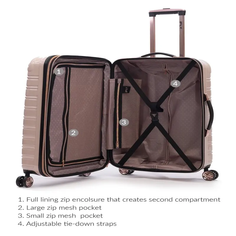 Hardside Luggage Fibertech 24 Inch Checked Luggage, Blush/Rose Gold